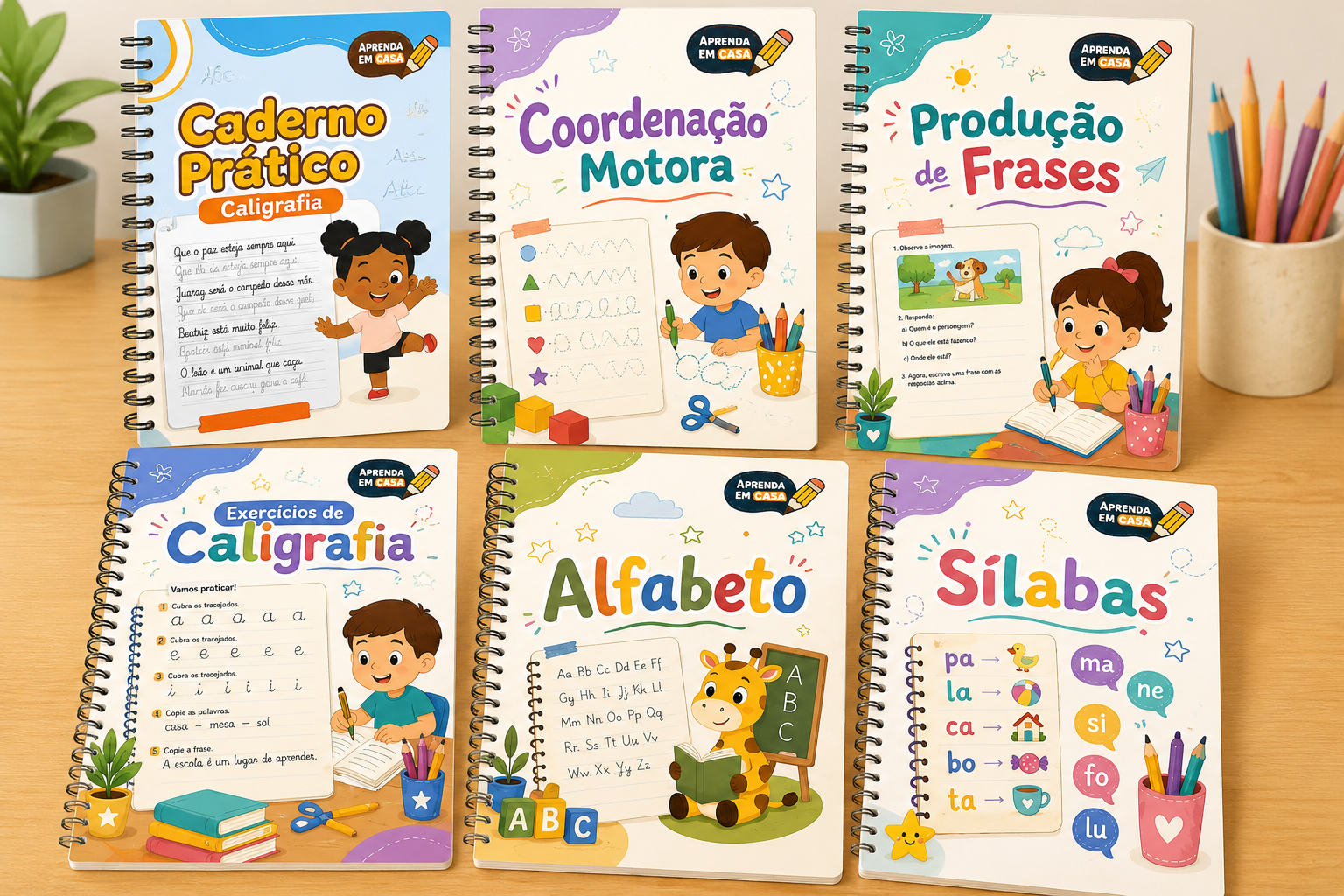 Coleção completa do Método da Letra de Ouro — 6 cadernos de atividades de caligrafia para crianças